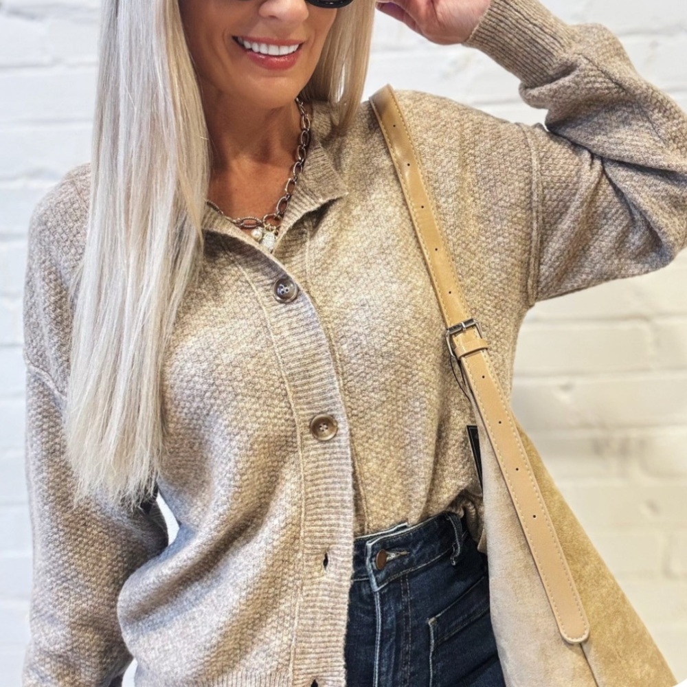 Button Down Knit Cardigan in Khaki